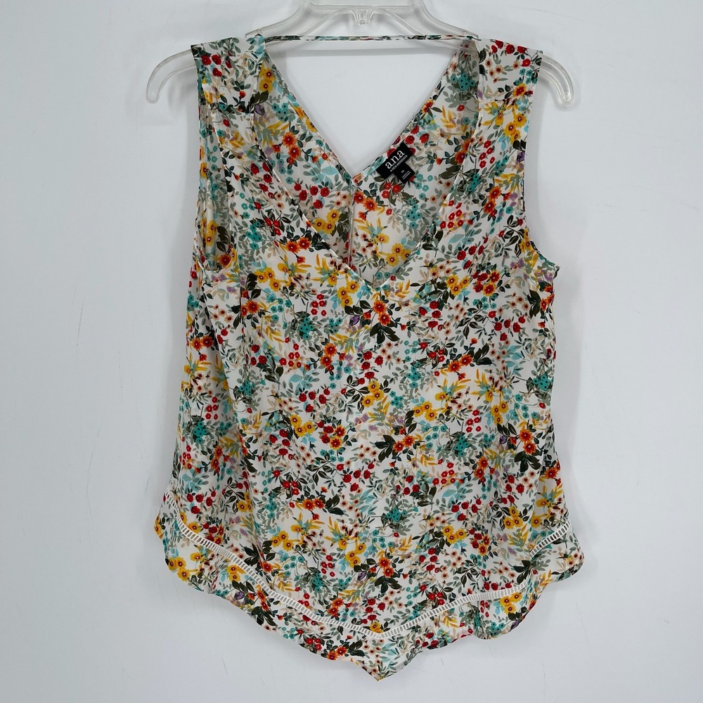 a.n.a Women's White Floral Cottagecore Sleeveless V-Neck Boho Tank Top Size M